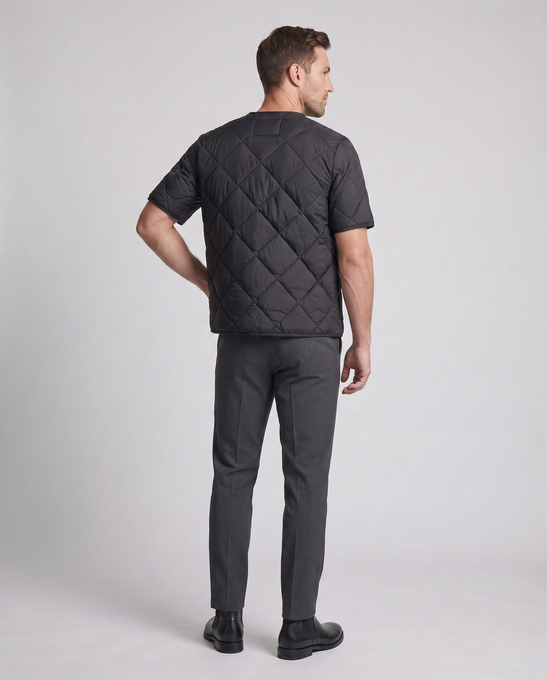 Men's Lightweight Short Sleeve Padded Jacket with Press Studs and Padding