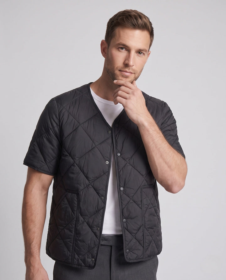 Men's Lightweight Short Sleeve Padded Jacket with Press Studs and Padding
