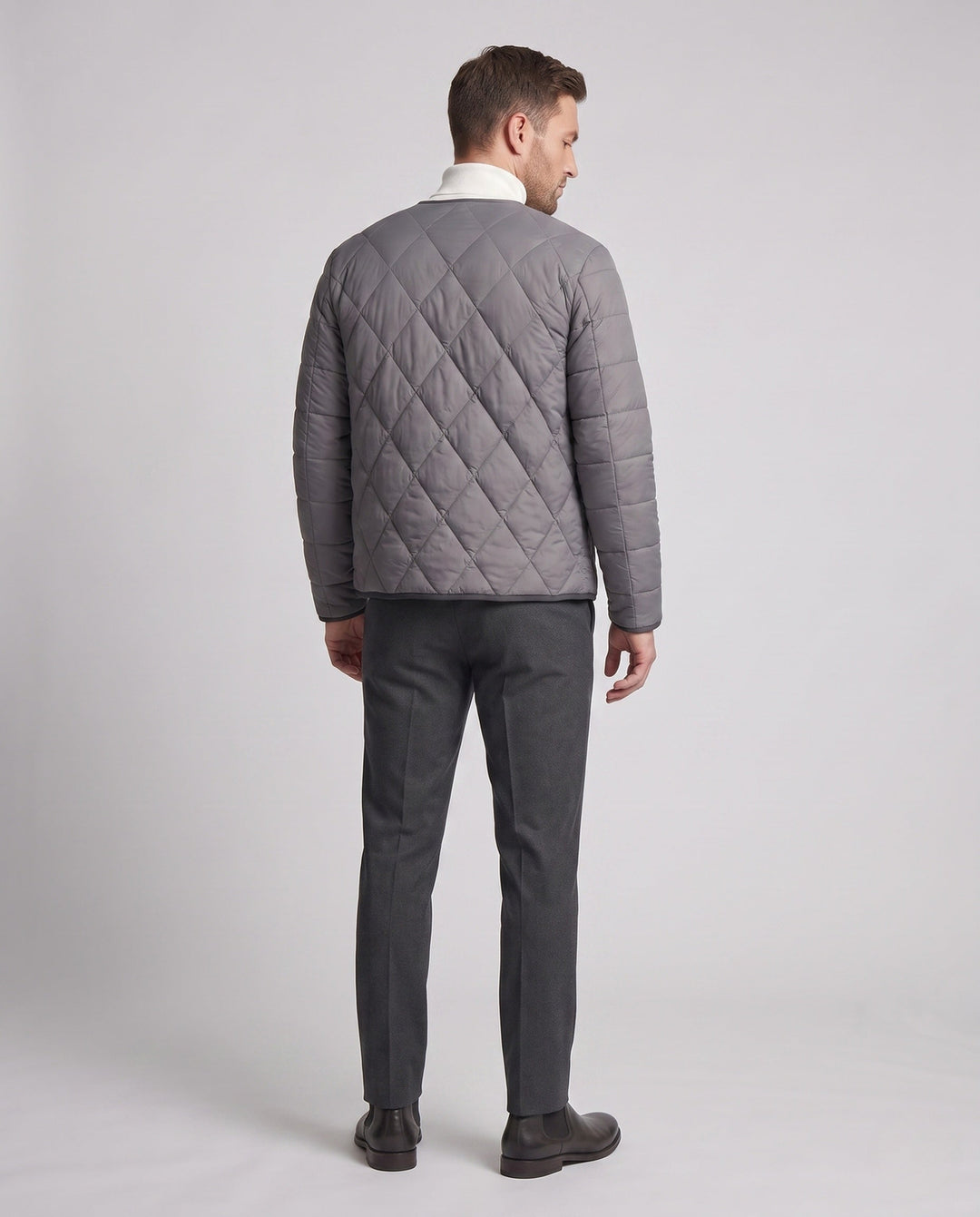 Men's quilted jacket with teddy lining and snap button closure