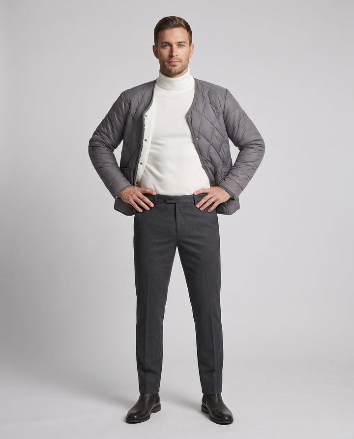Men's quilted jacket with teddy lining and snap button closure