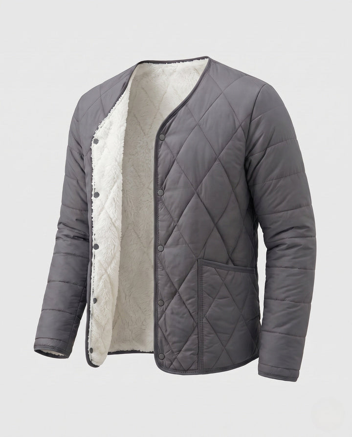 Men's quilted jacket with teddy lining and snap button closure
