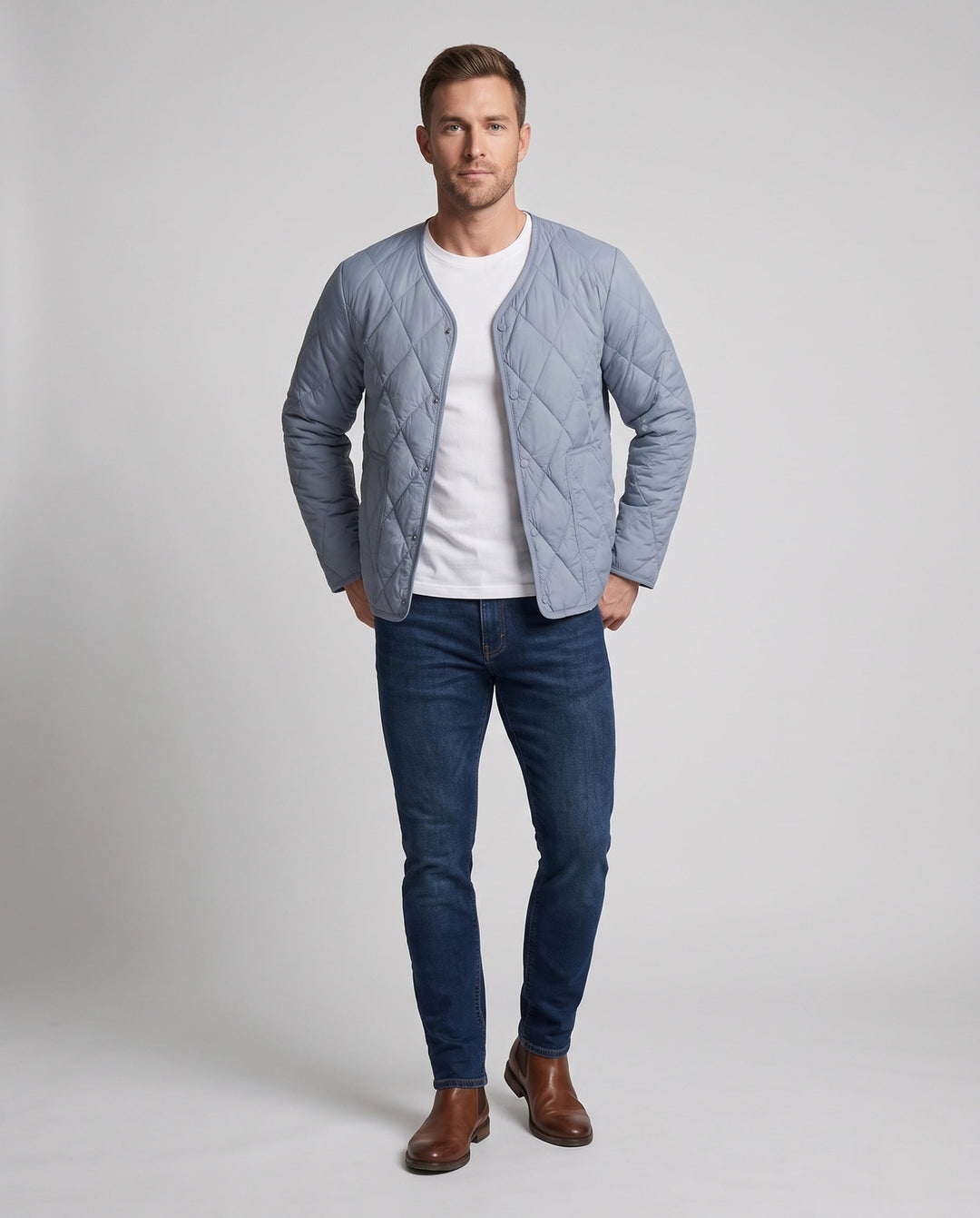 Men's ultra-light quilted inner jacket with snap buttons
