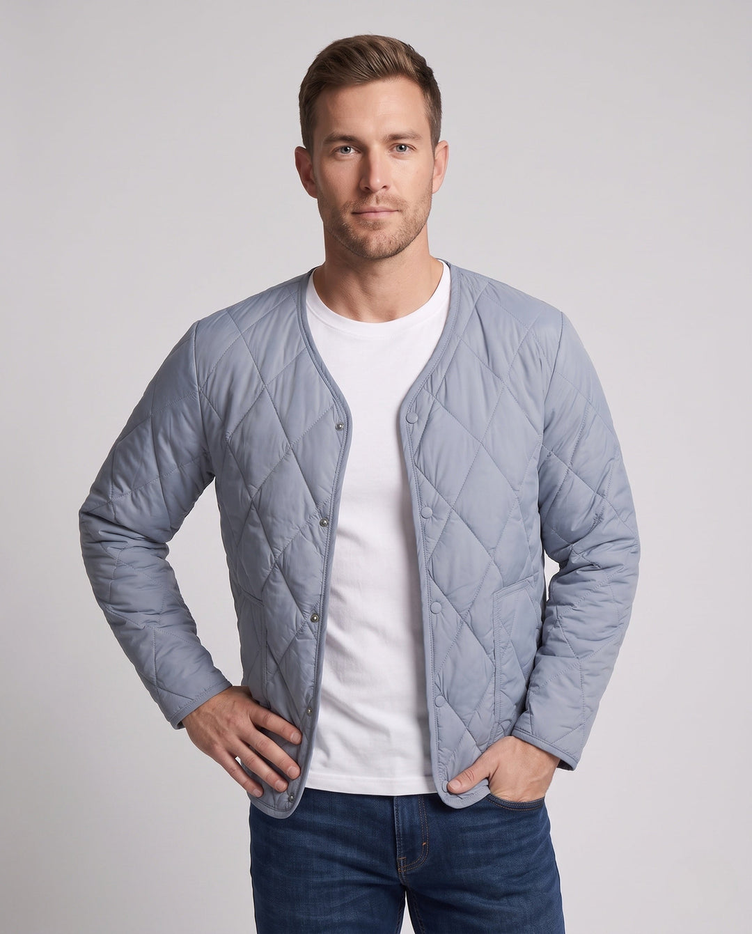 Men's ultra-light quilted inner jacket with snap buttons