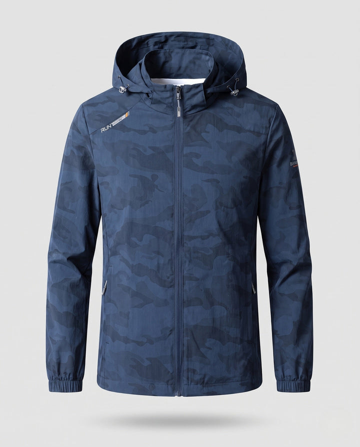 Men's camouflage softshell transition jacket with hood and warming inner lining