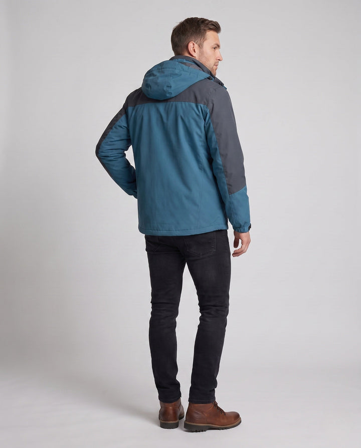 Men's three-in-one softshell fleece trekking jacket with removable hood