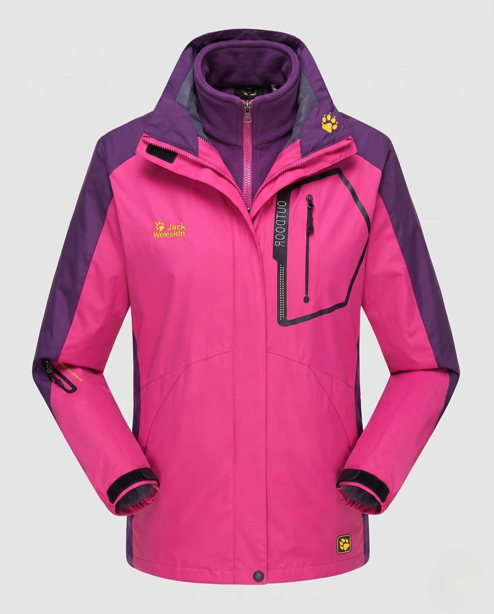 Men's three-in-one softshell fleece trekking jacket with removable hood