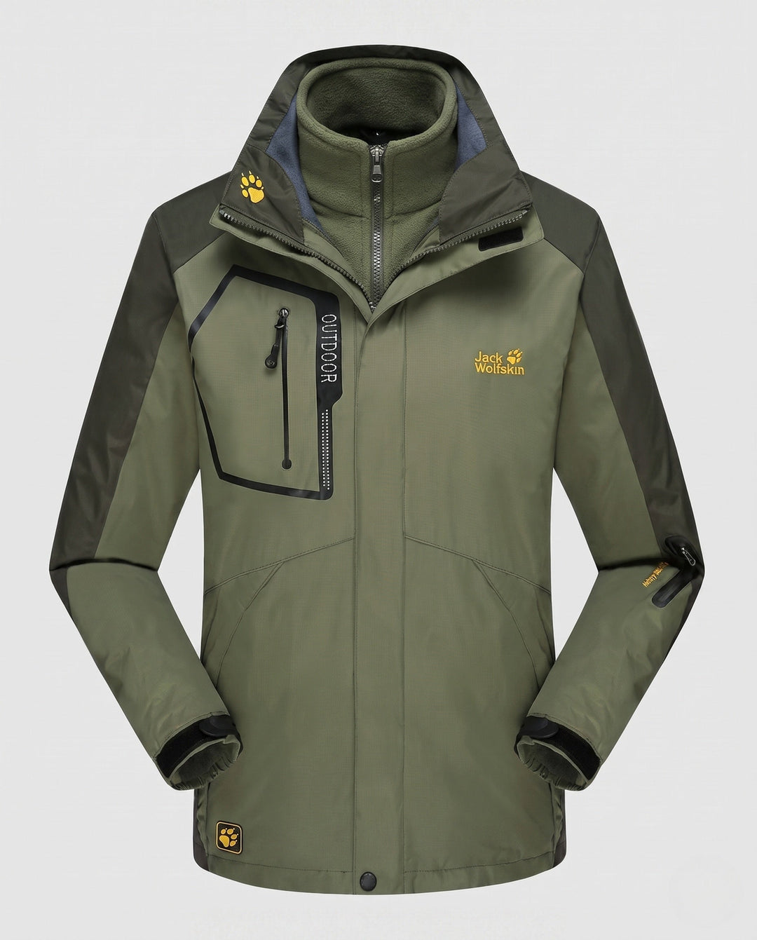 Men's three-in-one softshell fleece trekking jacket with removable hood