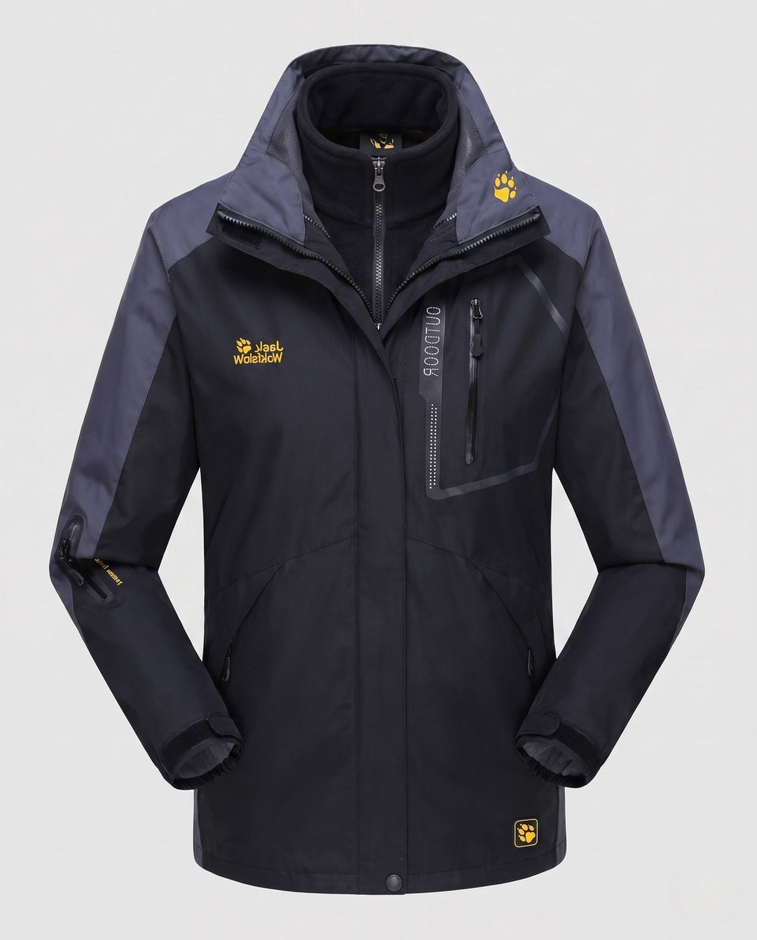 Men's three-in-one softshell fleece trekking jacket with removable hood