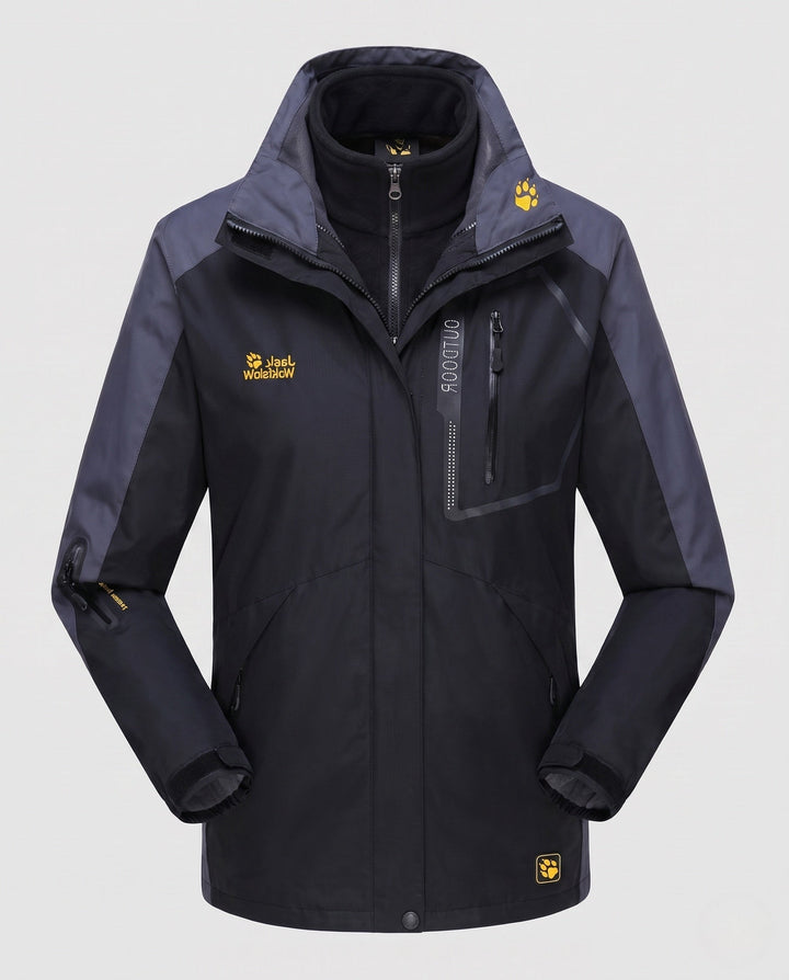 Men's three-in-one softshell fleece trekking jacket with removable hood