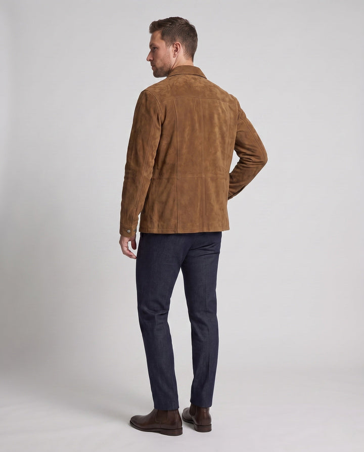 Men's Casual Cord Shirt Jacket with Chest Pocket, Snap Button Placket and Soft Texture