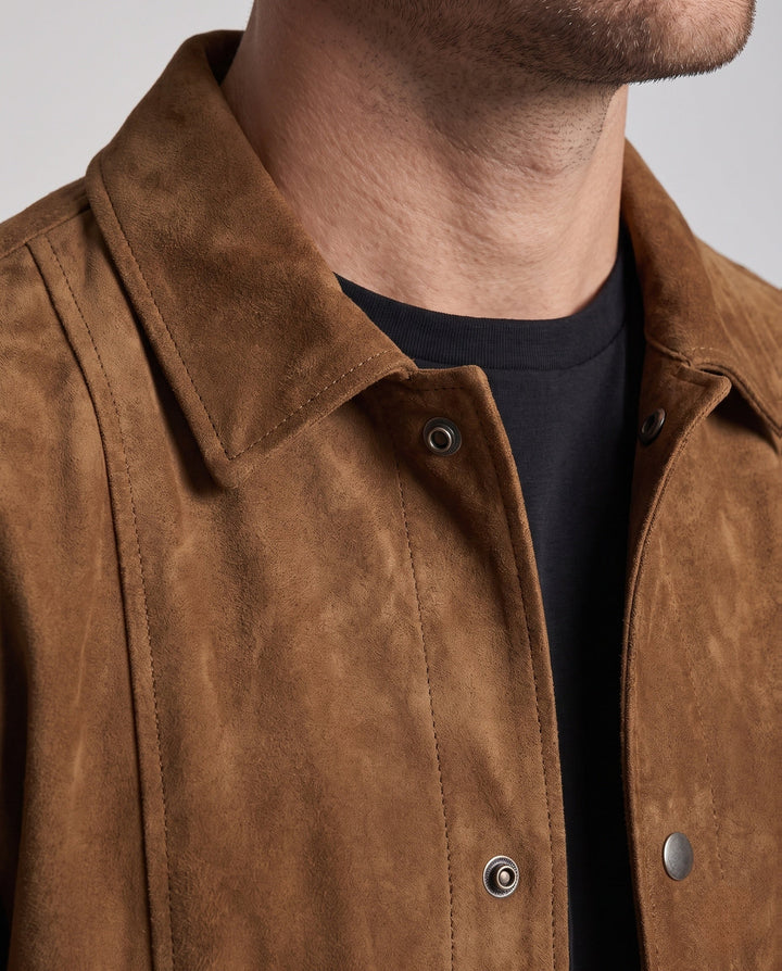 Men's Casual Cord Shirt Jacket with Chest Pocket, Snap Button Placket and Soft Texture