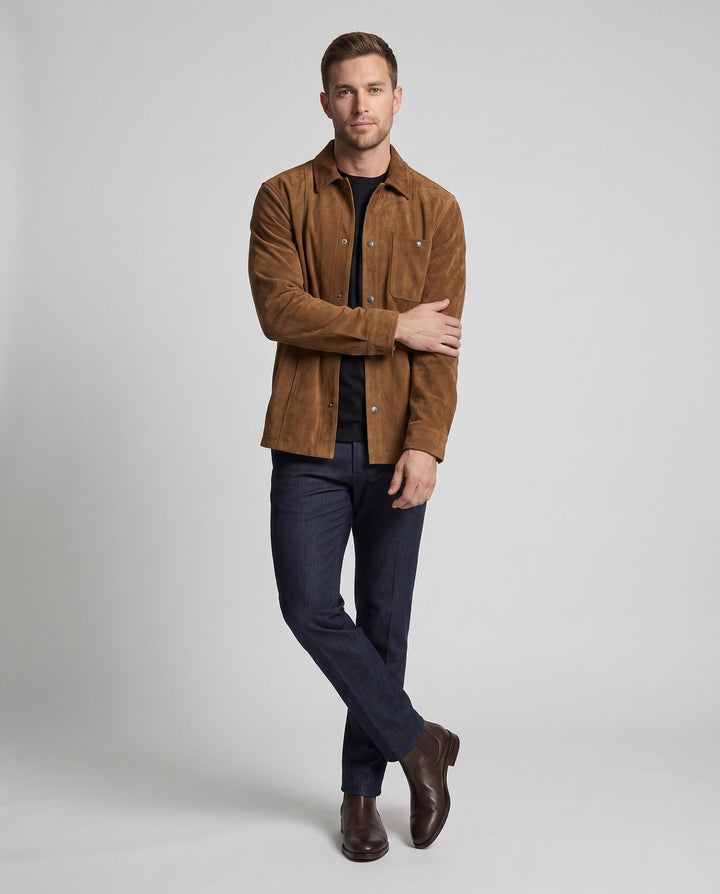 Men's Casual Cord Shirt Jacket with Chest Pocket, Snap Button Placket and Soft Texture