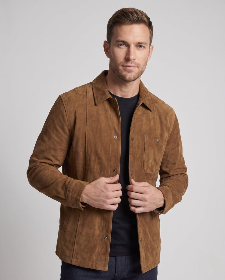 Men's Casual Cord Shirt Jacket with Chest Pocket, Snap Button Placket and Soft Texture