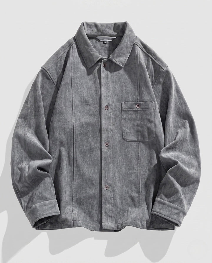 Men's Casual Cord Shirt Jacket with Chest Pocket, Snap Button Placket and Soft Texture