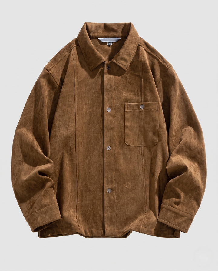 Men's Casual Cord Shirt Jacket with Chest Pocket, Snap Button Placket and Soft Texture