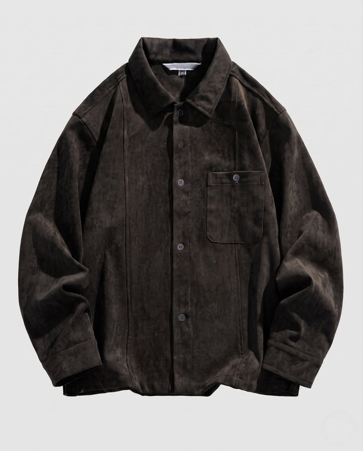 Men's Casual Cord Shirt Jacket with Chest Pocket, Snap Button Placket and Soft Texture