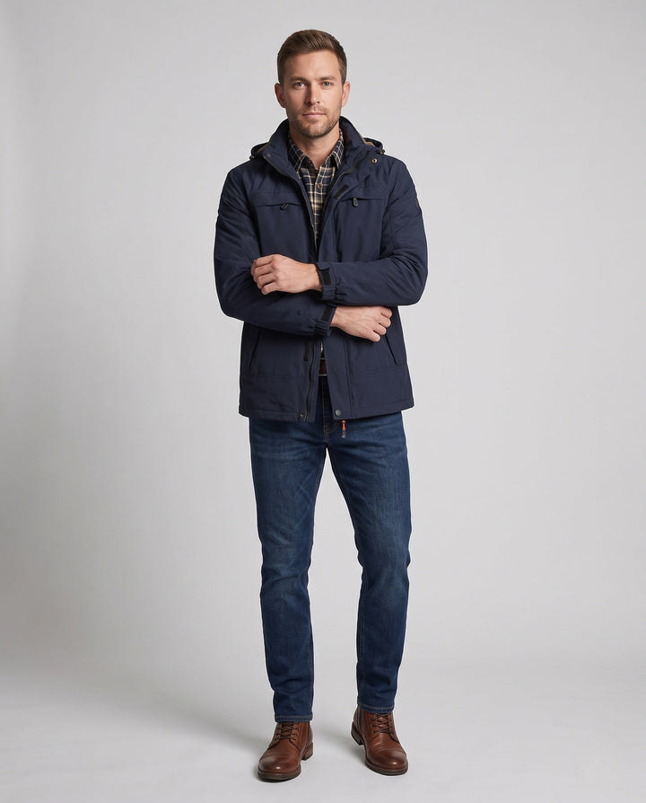 Men's Lightweight Functional Jacket in Field Style with Hood, Multiple Pockets and Velcro Cuffs