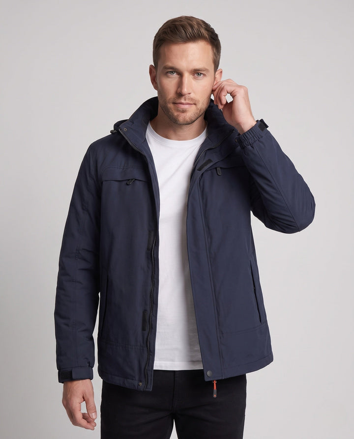 Men's Lightweight Functional Jacket in Field Style with Hood, Multiple Pockets and Velcro Cuffs