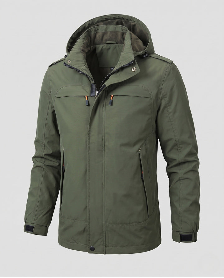 Men's Lightweight Functional Jacket in Field Style with Hood, Multiple Pockets and Velcro Cuffs