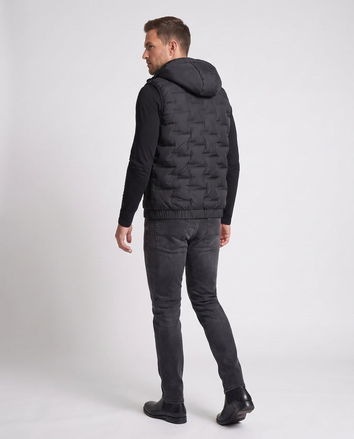 Men's lightweight quilted hooded thermal vest with windproof membrane and elastic hem