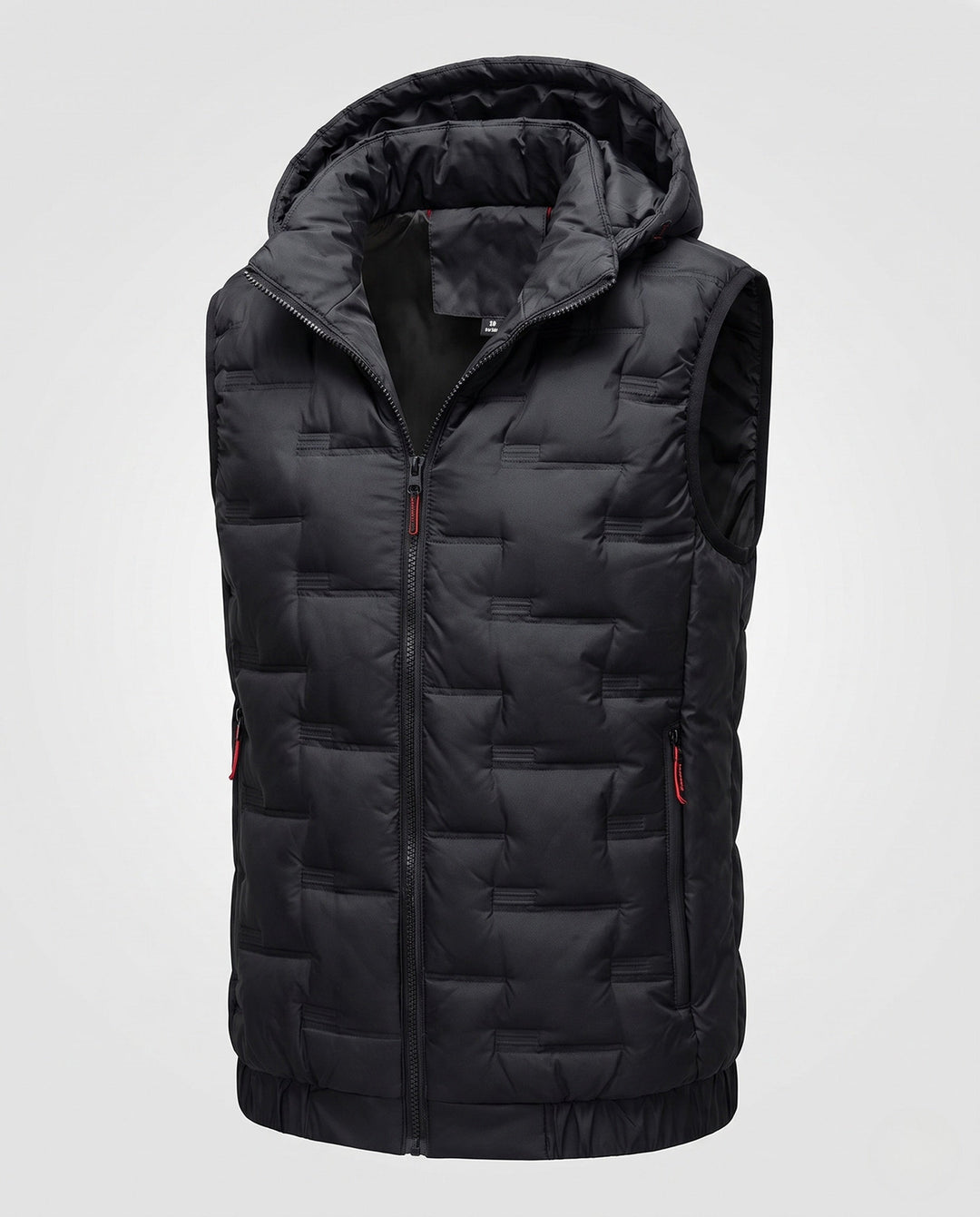 Men's lightweight quilted hooded thermal vest with windproof membrane and elastic hem