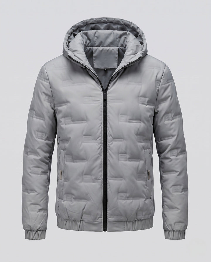 Men's Lightweight Quilted Thermal Hooded Jacket with Minimalist Block Stitching and Elastic Hem
