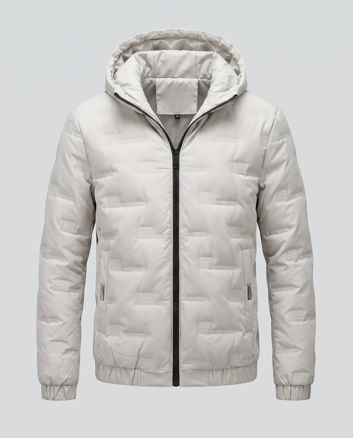 Men's Lightweight Quilted Thermal Hooded Jacket with Minimalist Block Stitching and Elastic Hem