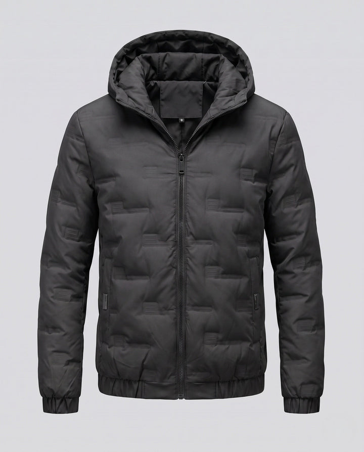 Men's Lightweight Quilted Thermal Hooded Jacket with Minimalist Block Stitching and Elastic Hem