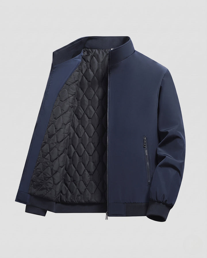 Men's lightweight quilted windbreaker jacket with stand-up collar and zippered pockets
