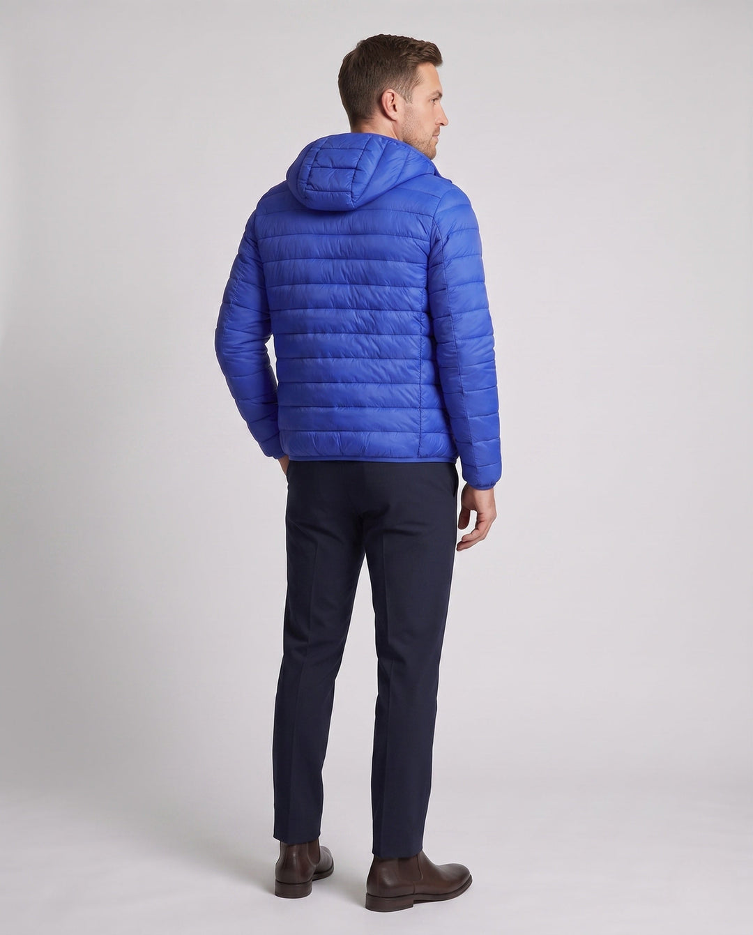 Men's ultralight quilted jacket with hood, windproof and packable