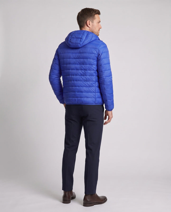 Men's ultralight quilted jacket with hood, windproof and packable