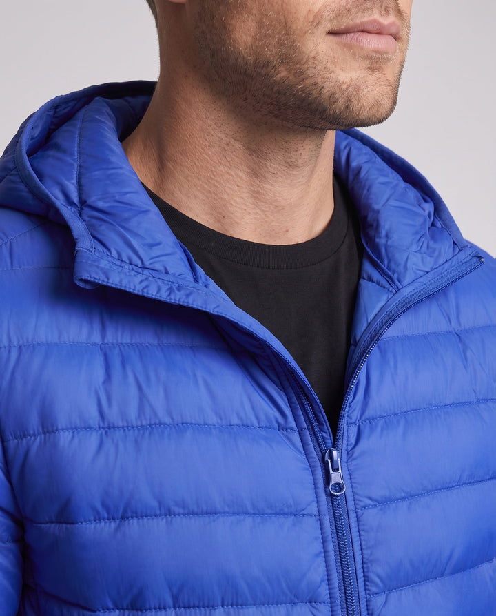 Men's ultralight quilted jacket with hood, windproof and packable