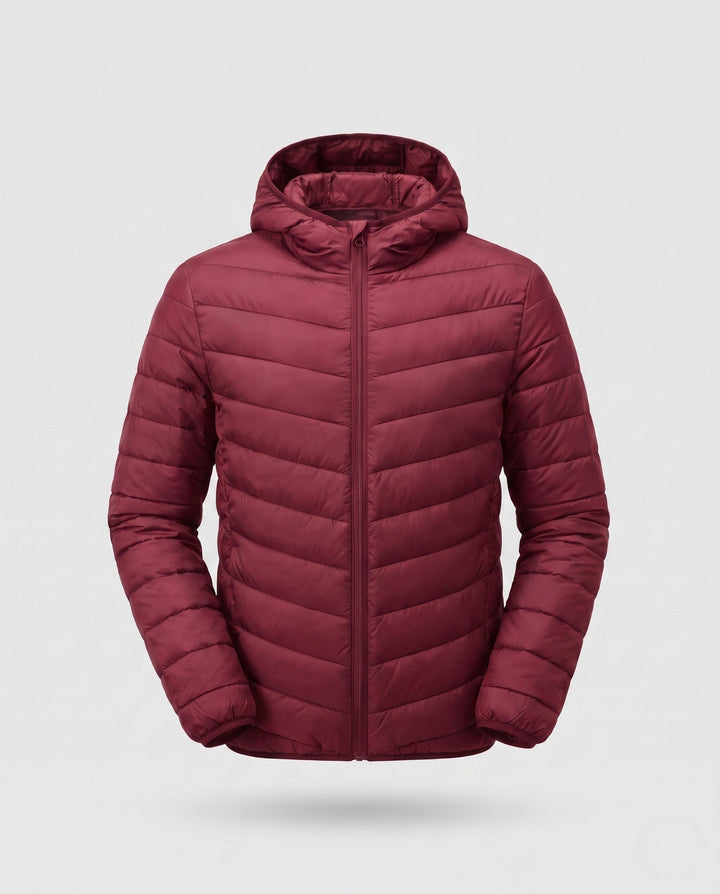 Men's ultralight quilted jacket with hood, windproof and packable