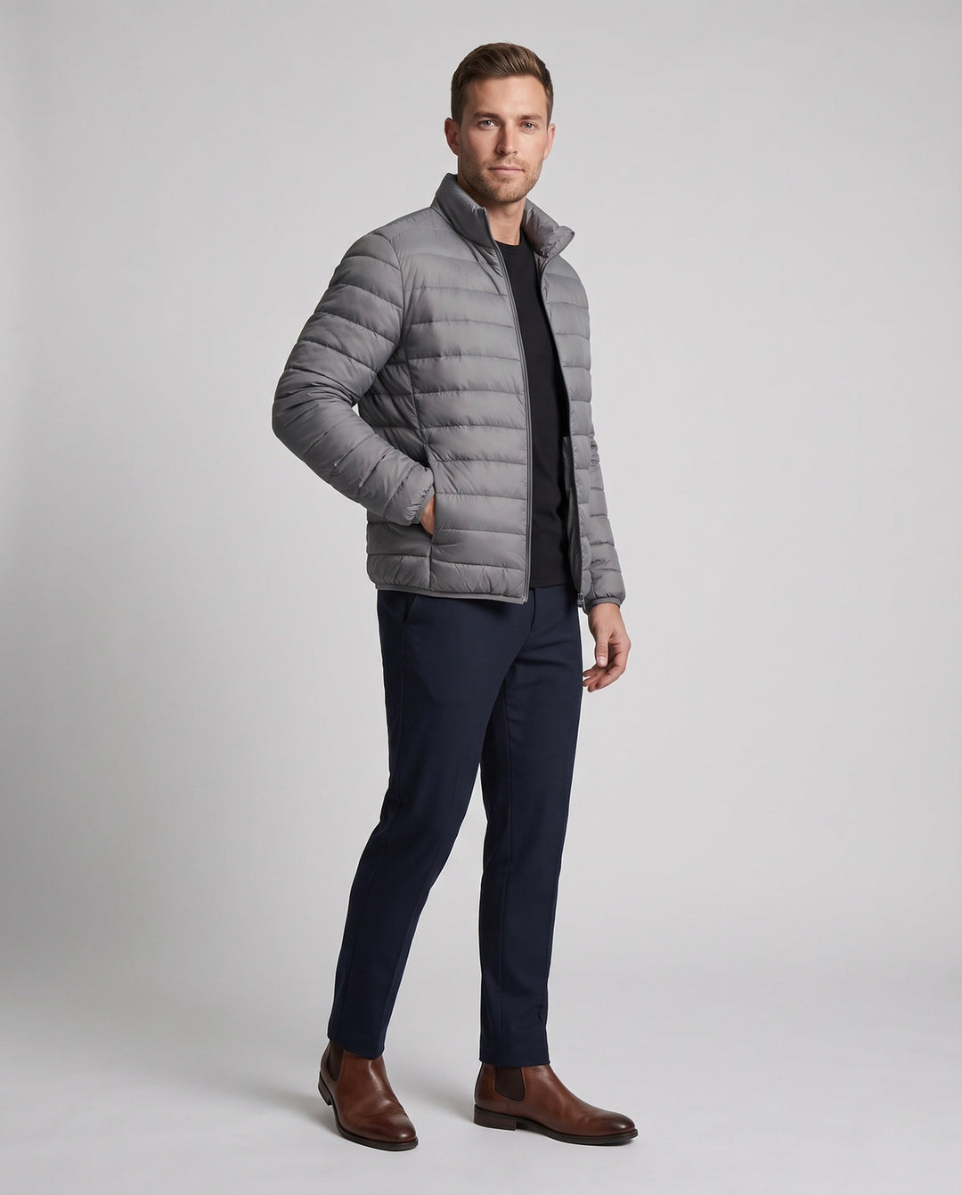Men's ultralight quilted jacket in minimal design with heat-insulating synthetic filling