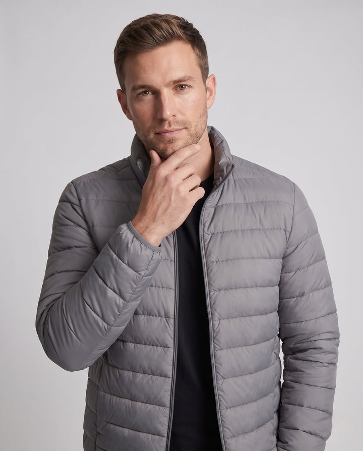 Men's ultralight quilted jacket in minimal design with heat-insulating synthetic filling