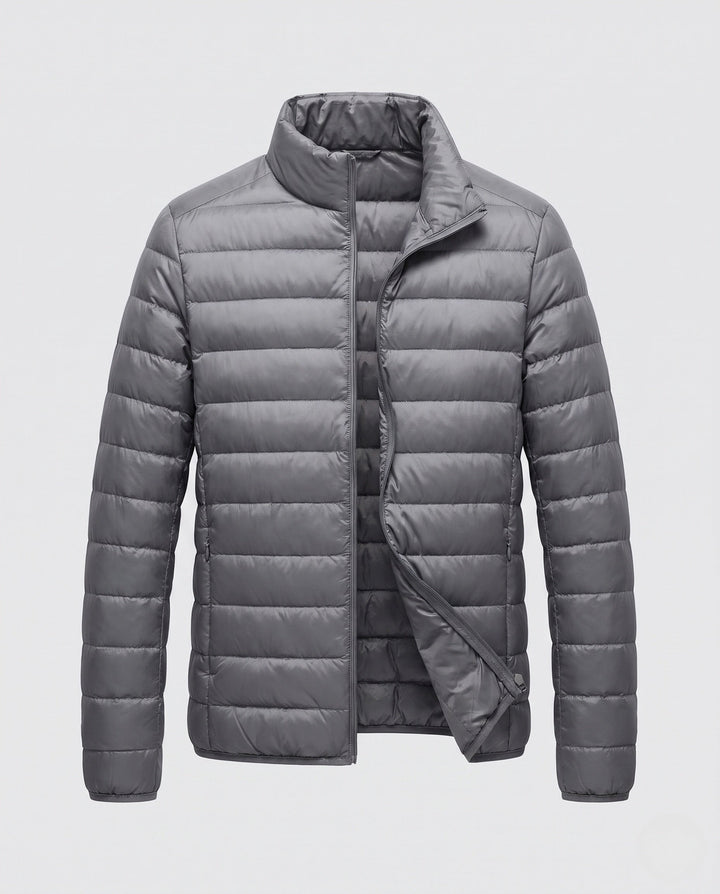 Men's ultralight quilted jacket in minimal design with heat-insulating synthetic filling