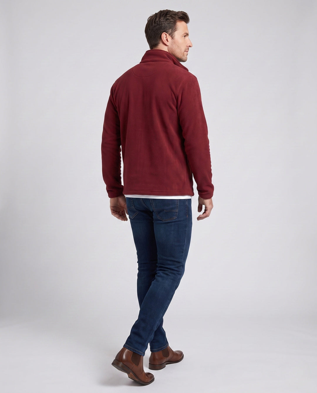 Men's Warm Fleece Training Jacket with Stand Collar, Full Zip and Logo Embroidery
