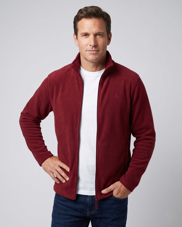Men's Warm Fleece Training Jacket with Stand Collar, Full Zip and Logo Embroidery