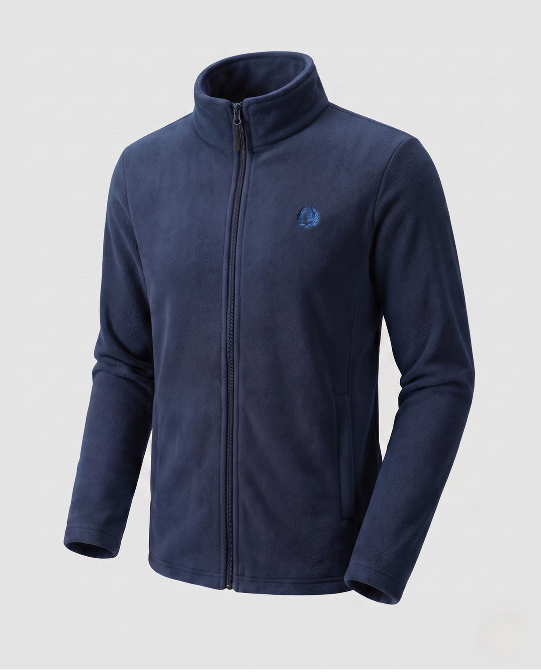 Men's Warm Fleece Training Jacket with Stand Collar, Full Zip and Logo Embroidery