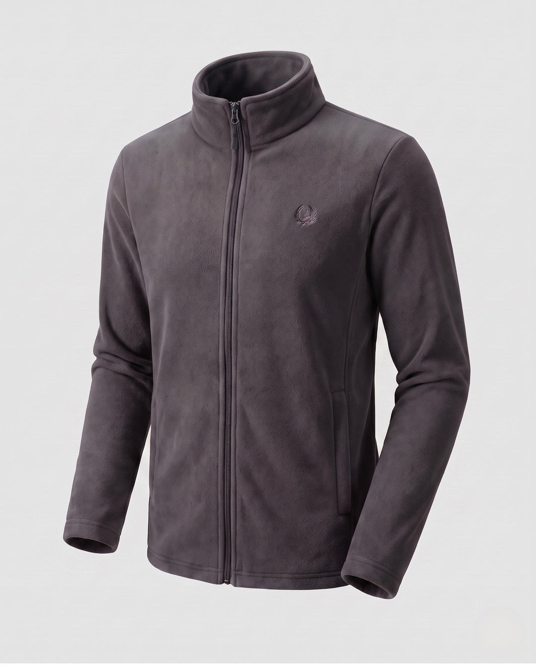 Men's Warm Fleece Training Jacket with Stand Collar, Full Zip and Logo Embroidery