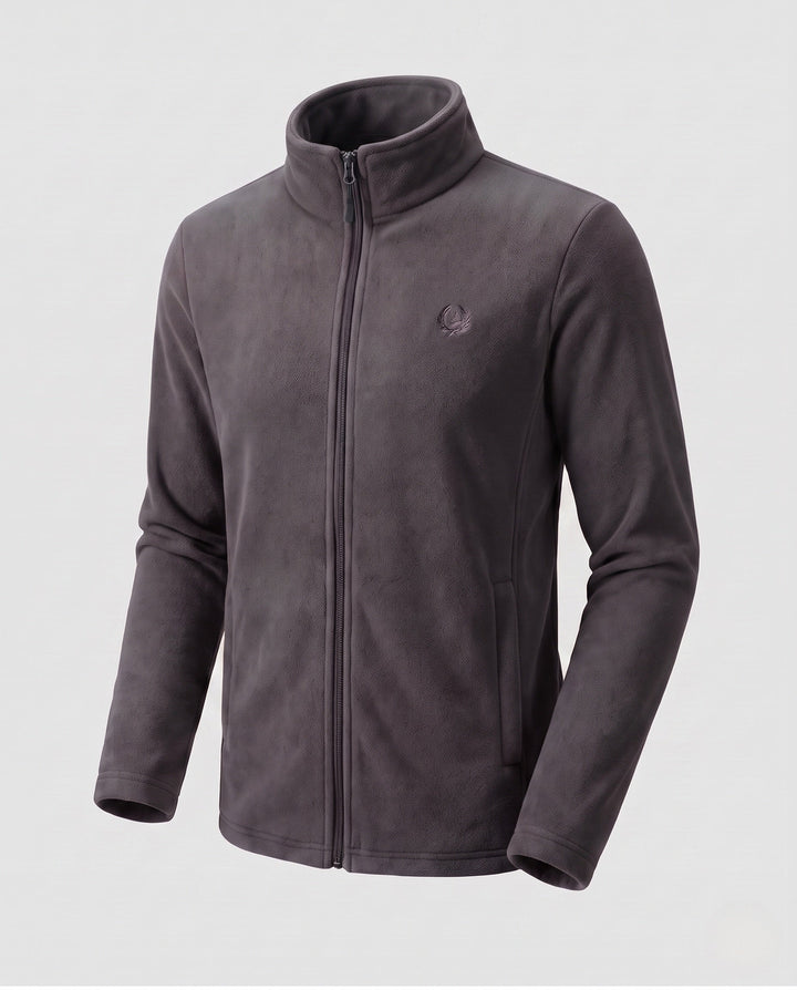Men's Warm Fleece Training Jacket with Stand Collar, Full Zip and Logo Embroidery