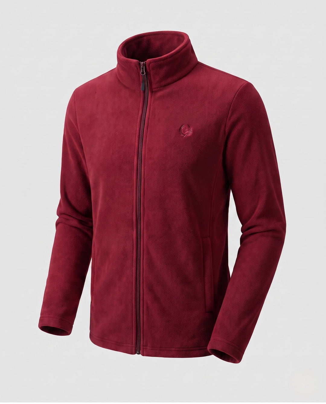 Men's Warm Fleece Training Jacket with Stand Collar, Full Zip and Logo Embroidery