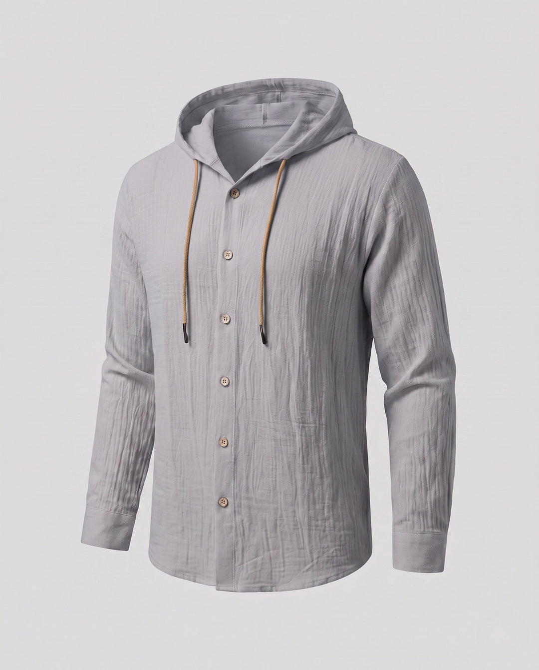 Men's Hooded Linen Shirt in Relaxed Fit with Button Placket & Drawstring