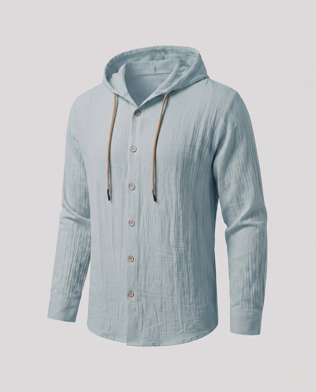 Men's Hooded Linen Shirt in Relaxed Fit with Button Placket & Drawstring