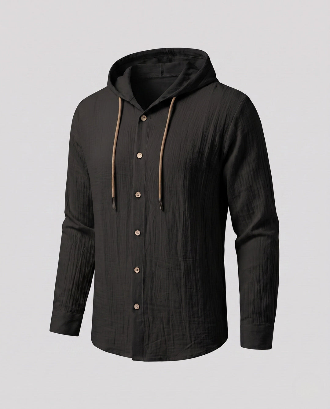 Men's Hooded Linen Shirt in Relaxed Fit with Button Placket & Drawstring