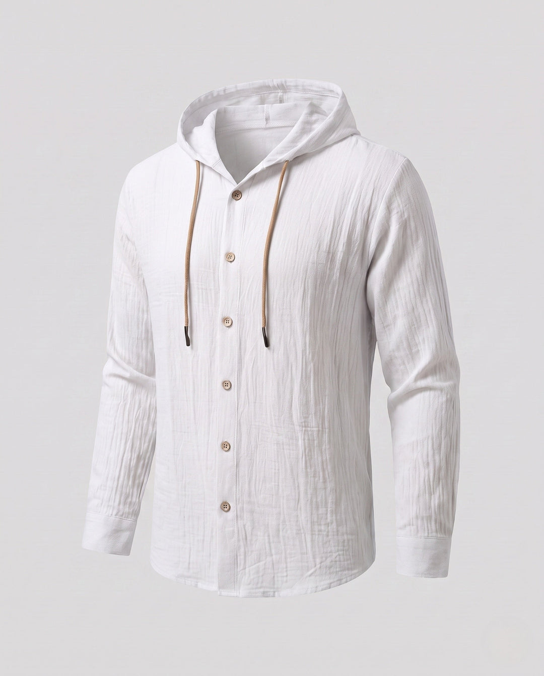 Men's Hooded Linen Shirt in Relaxed Fit with Button Placket & Drawstring