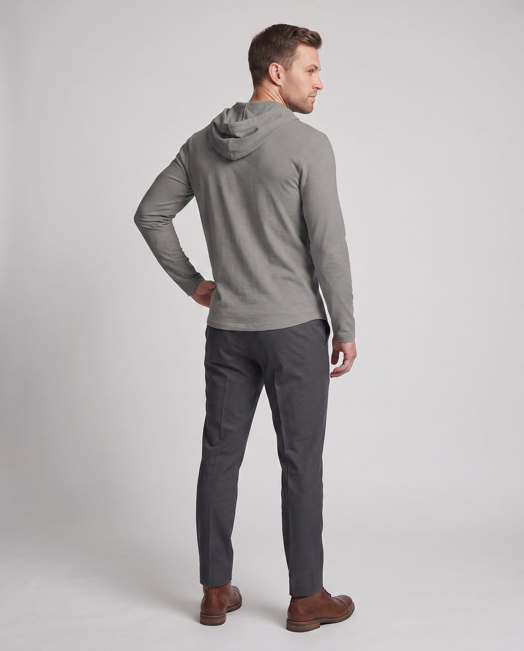 Men's Long Sleeve Hoodie with Henley Button Placket and Drawstring