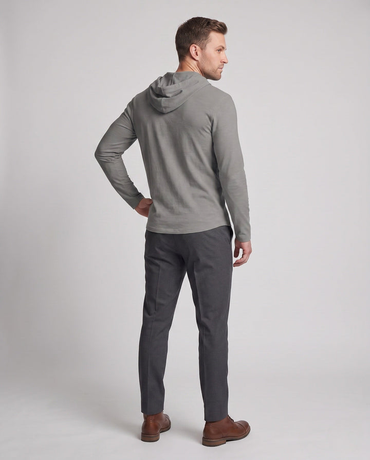 Men's Long Sleeve Hoodie with Henley Button Placket and Drawstring