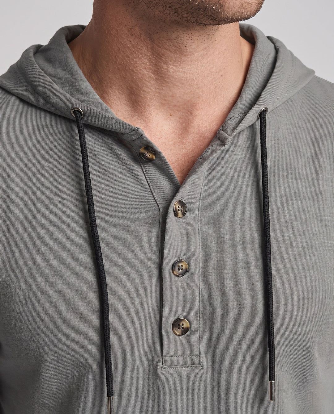 Men's Long Sleeve Hoodie with Henley Button Placket and Drawstring