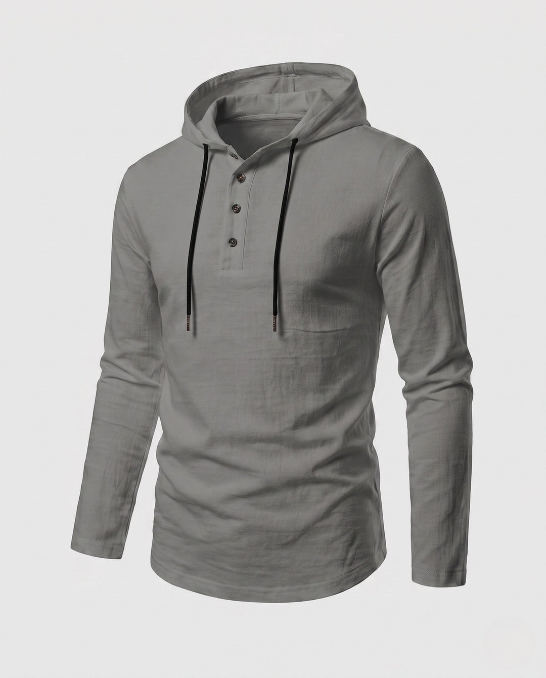 Men's Long Sleeve Hoodie with Henley Button Placket and Drawstring